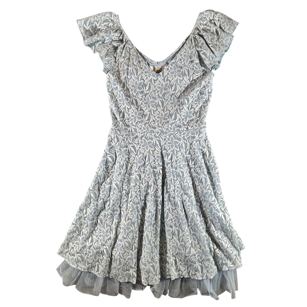 Disney Cinderella Girls Blue Floral Lace Ruffle Tulle Dress Size M